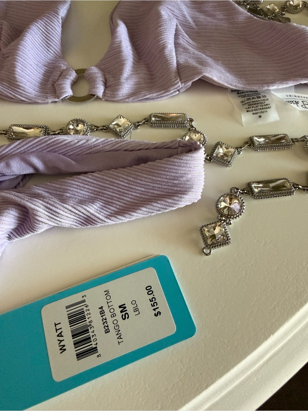 Lilac Ribbed Triangle Bikini Set with Decorative Chain - Picture 4 of 5